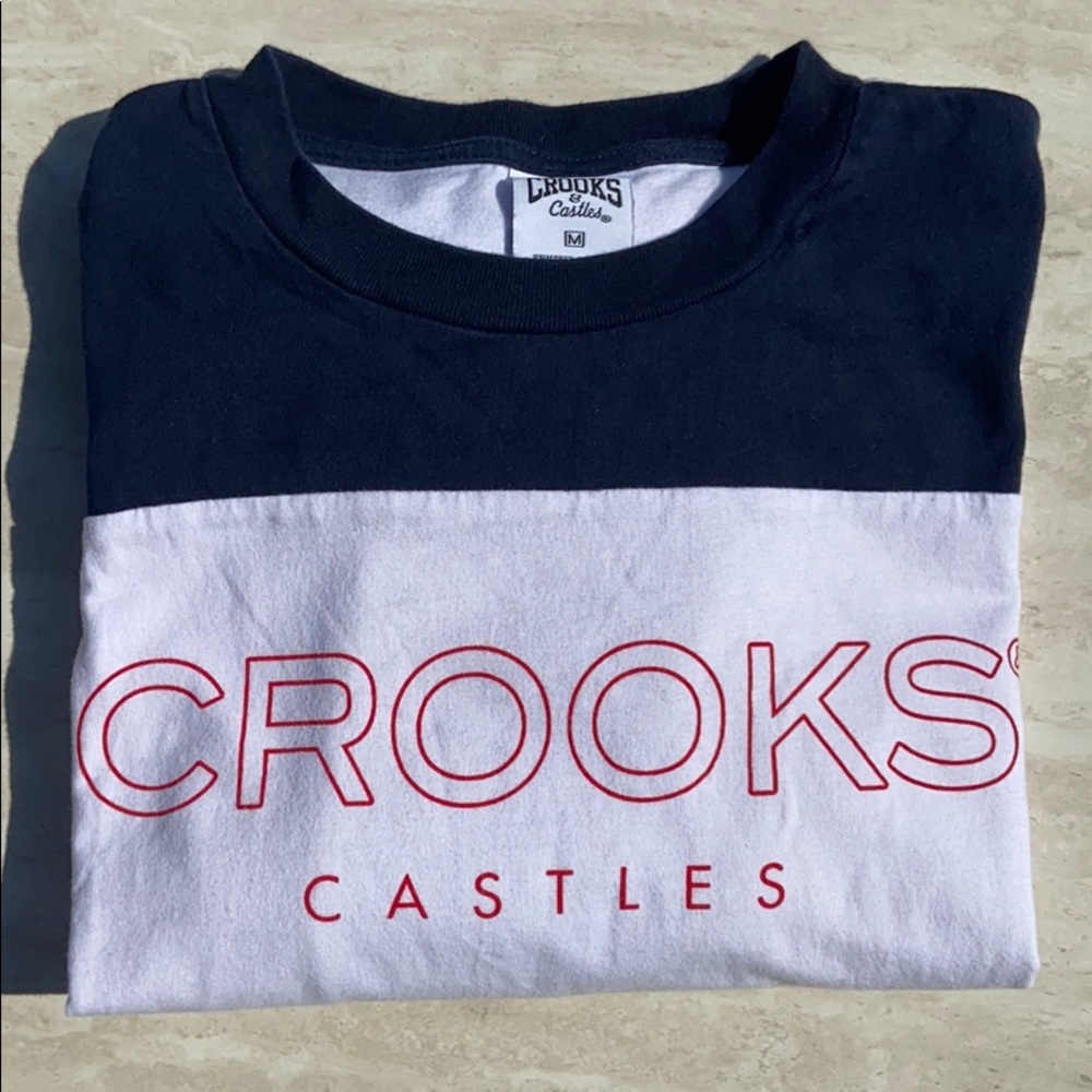 White & Navy Blue Tee by Crooks & Castles